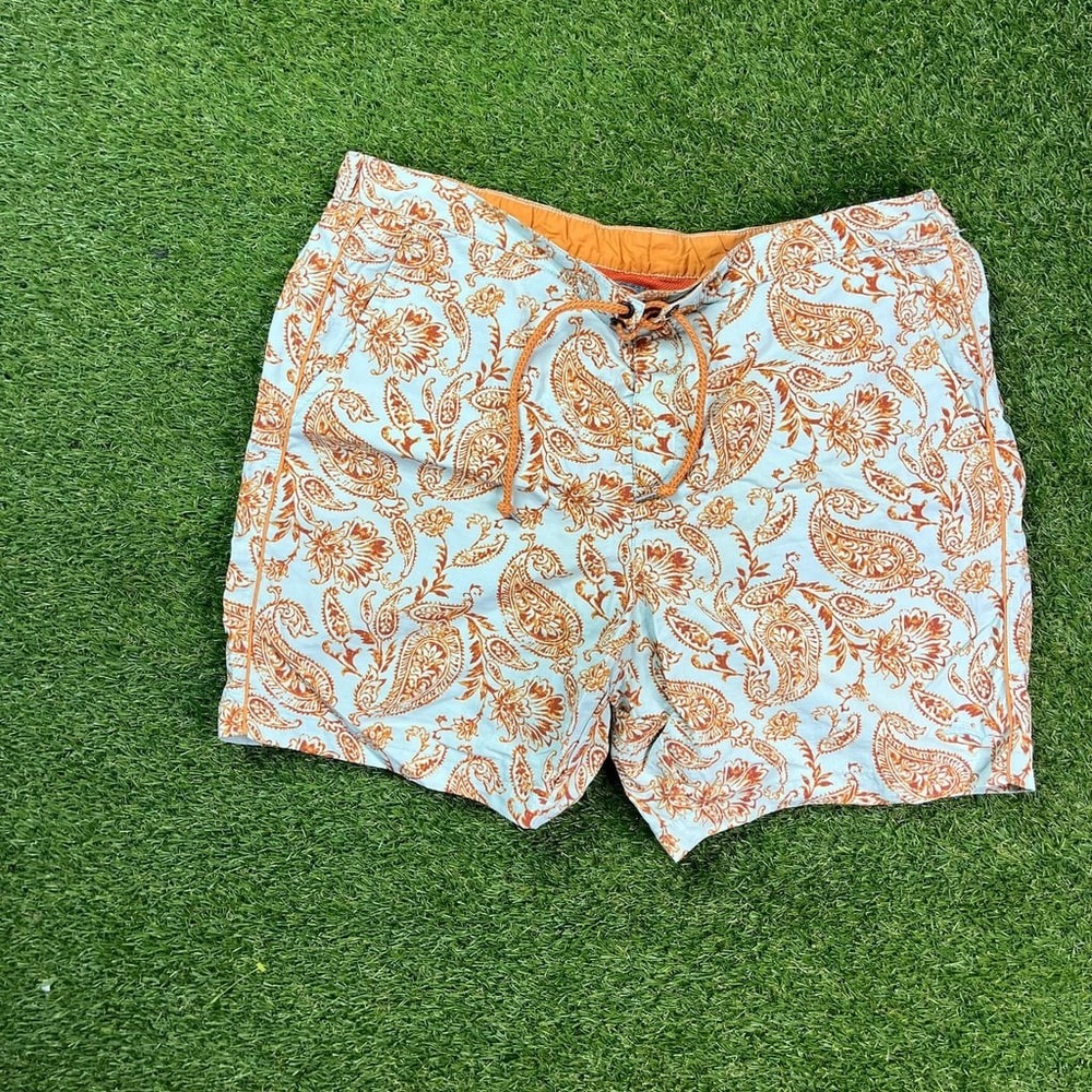 Tommy Bahama Relax Swim Trunks XL‎ Paisley Floral Board Shorts Orange Blue
